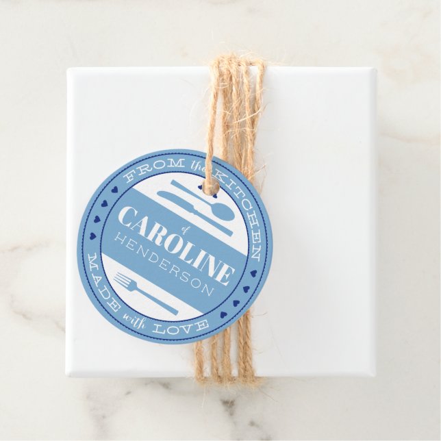 Fransk Blå och Marinblå Hjärtan Gjorda Med Kärlek  Gåvor Etiketter (På plats)