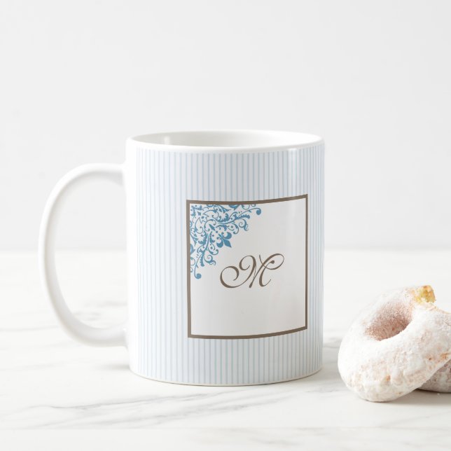 Fransk blå rand Fleur de Lis Script Monogram Co Kaffemugg (Med munk)