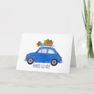 Fransk Blå Retro Fiat 500 Kort