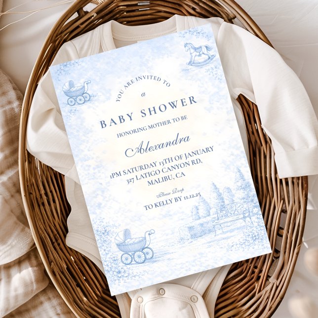 Fransk blå Toile Baby Shower Inbjudningar (Skapare uppladdad)