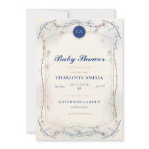 Fransk Blå Trädgårds Baby Shower Inbjudan