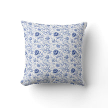 Fransk Blå Vit Blommig Toile Akvarell Elegant