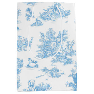 Fransk blå vit Toile de Jouy Björn Baby Shower