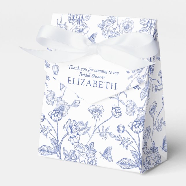 Fransk Blå & Vit Viktoriansk Bröllopsdusch Presentaskar (Framsidan Sidan)