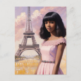 Fransk Black Girl Rosa Parisian Art Vykort