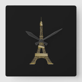 Fransk Black & Guld Eiffel Torn Wall Clock Fyrkantig Klocka