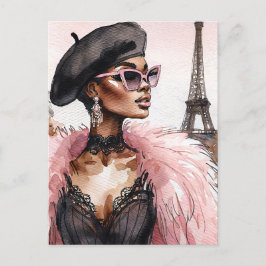 Fransk Black Woman Eiffel Torn Art Vykort
