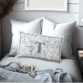 Fransk Blåvit Blommigt Monogram Lumbarkudde
