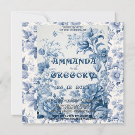 Fransk Blommigt - blått inbjudan