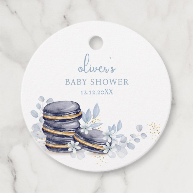 Fransk Blommigt Bonjour Bébé Macaron Baby Shower Gåvor Etiketter (Framsida)