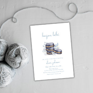 Fransk Blommigt Bonjour Bébé Macaron Baby Shower Inbjudningar