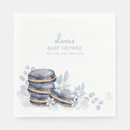 Fransk Blommigt Bonjour Bébé Macaron Baby Shower Pappersservett