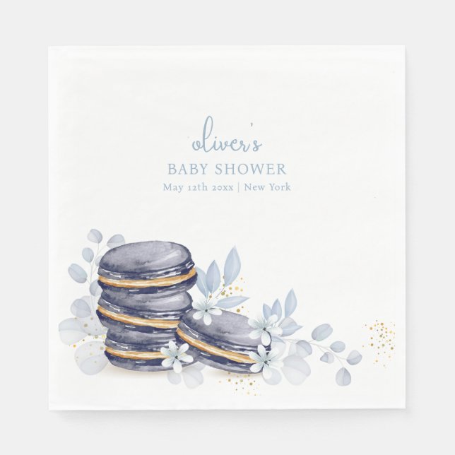 Fransk Blommigt Bonjour Bébé Macaron Baby Shower Pappersservett (Framsidan)