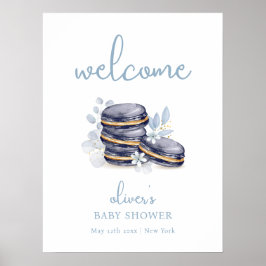 Fransk Blommigt Bonjour Macaron Baby Shower Välkom Poster