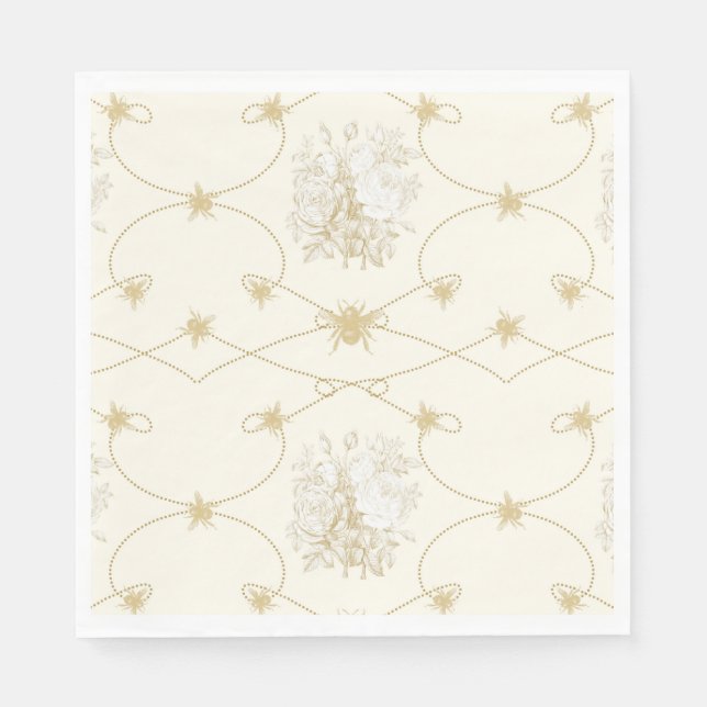 Fransk Blommigt Elegant Bee Ivory Guld Shower Deco Pappersservett (Framsidan)