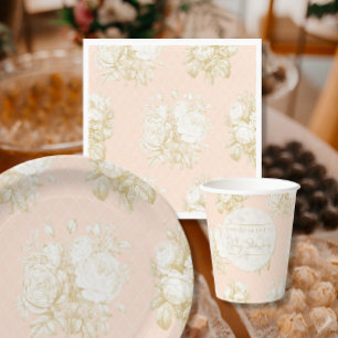 Fransk Blommigt Elegant Toile Rosa Guld Shower Dec Pappersservett