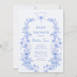 Fransk Blommigt något Blue Dragonfly Baby Shower Inbjudningar