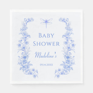 Fransk Blommigt något Blue Dragonfly Baby Shower Pappersservett