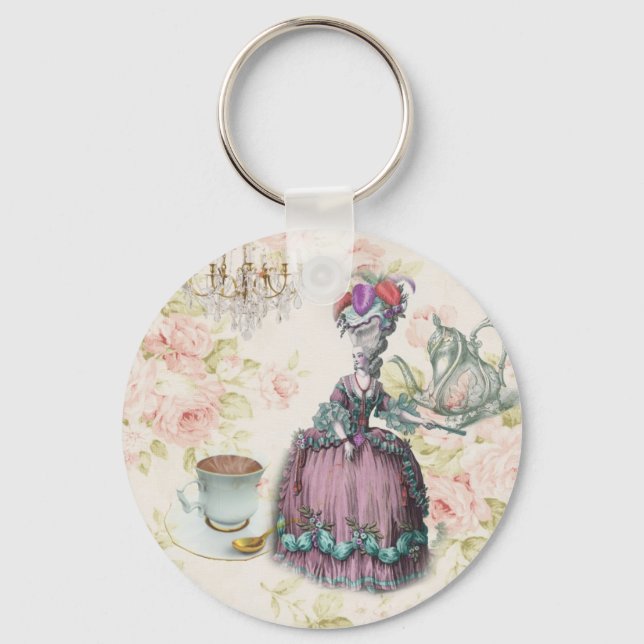 Fransk blommigt Paris Tea Party Marie Antoinette Nyckelring (Framsida)