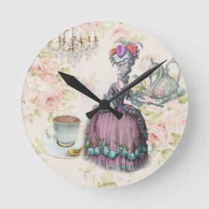 Fransk blommigt Paris Tea Party Marie Antoinette Rund Klocka