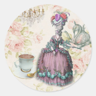 Fransk blommigt Paris Tea Party Marie Antoinette Runt Klistermärke