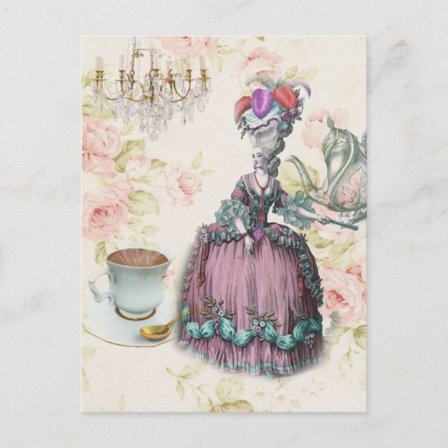 Fransk blommigt Paris Tea Party Marie Antoinette Vykort (Framsida)
