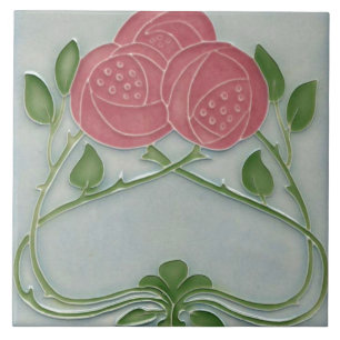 Fransk Blommigt Ro Art nouveau Rosa Blue Kakelplatta