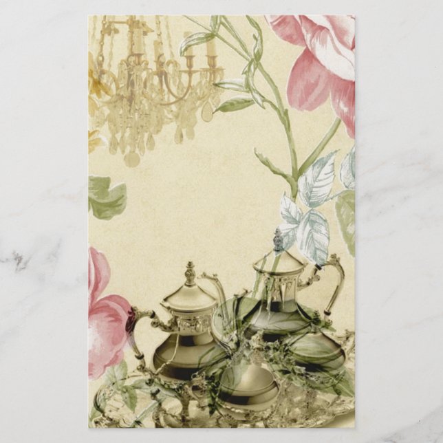 Fransk blommigt Tekannan Tekopp Paris Tea Party (Framsida)