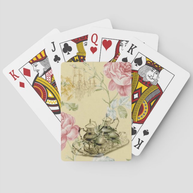 Fransk blommigt Tekannan Tekopp Paris Tea Party Casinokort (Baksidan)