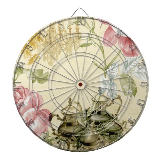 Fransk blommigt Tekannan Tekopp Paris Tea Party Piltavla (Framsidan)