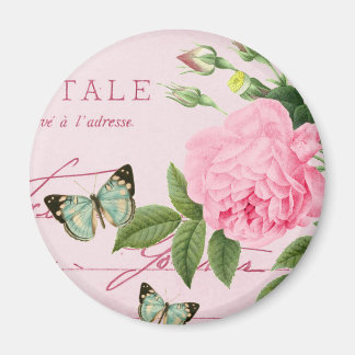 Fransk blommigt vintage magnet girly w/rosa ros