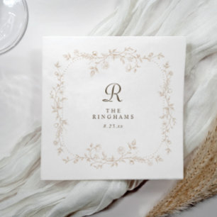 Fransk blomster beige tan viktoriansk monogram brö pappersservett