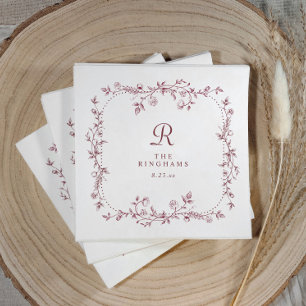 Fransk blomster burgunder röd monogram bröllop pappersservett