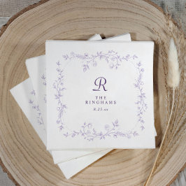 Fransk blomster lavendel lila monogram bröllop pappersservett