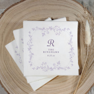 Fransk blomster lavendel lila monogram bröllop pappersservett