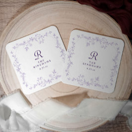 Fransk blomster lavendel lila monogram bröllop underlägg papper kvadrat