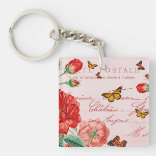 Fransk blomster vintage nyckelring med röda blommo