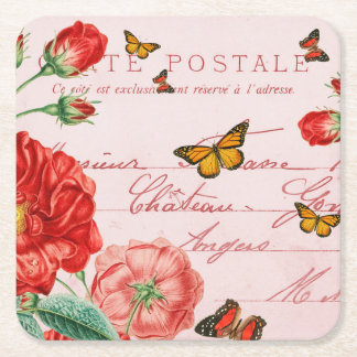 Fransk blomster vintage underlägg med fjärilar papper kvadrat