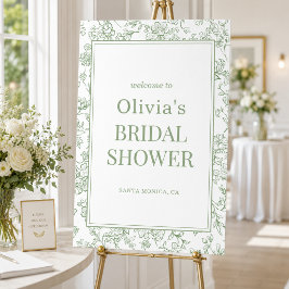 Fransk blomsterdräkt i salvia grön bröllopsdusch v poster