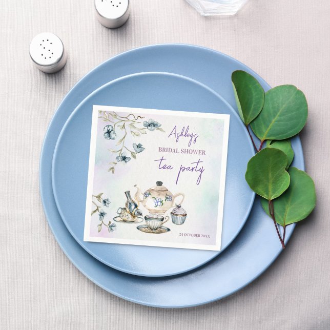 Fransk blomstertryckt bröllopsdusch för tea party pappersservett (French Floral  bridal shower tea party personalized printed Napkins template table decor)