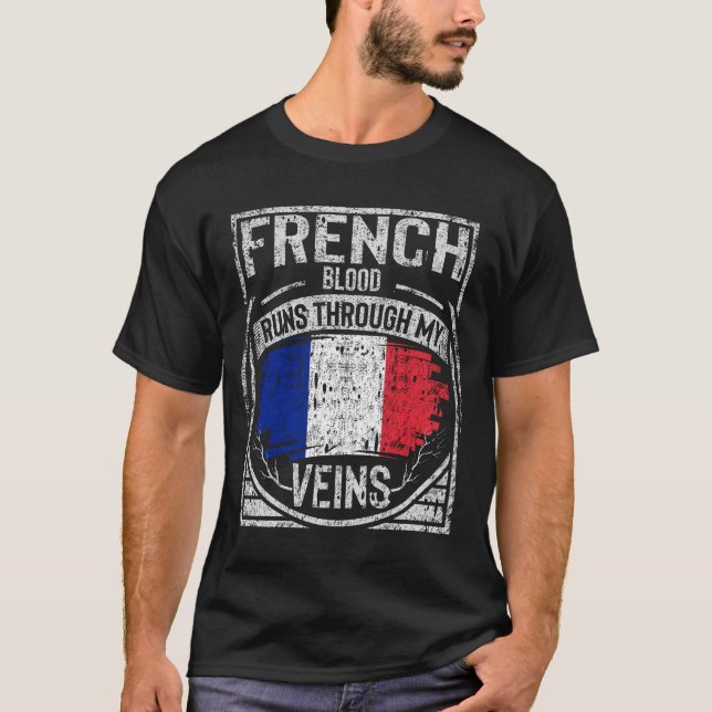 Fransk Blood Springa genom mina vener T Shirt (Framsida)