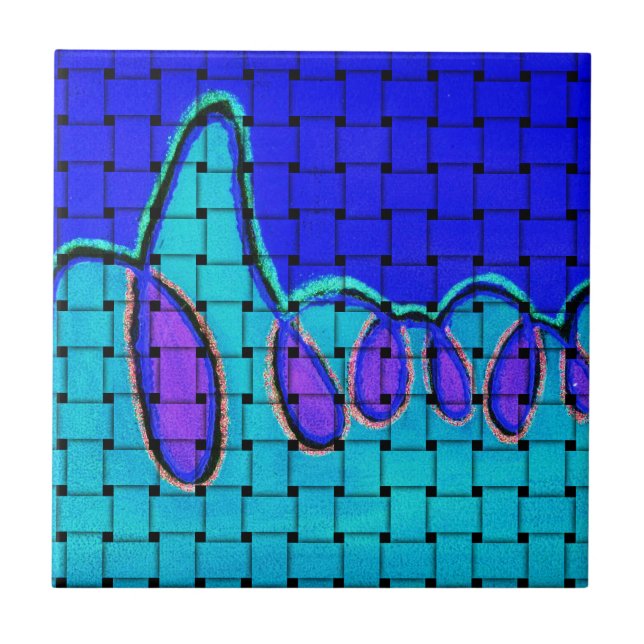 Fransk Blue-Abstrakt med vävda Struktur Kakelplatta (Framsidan)