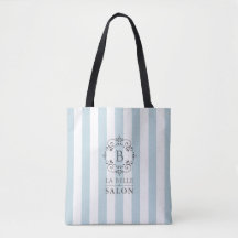 Fransk Blue and White Awning Rand med Monogram