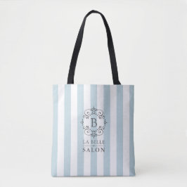 Fransk Blue and White Awning Rand med Monogram Tygkasse
