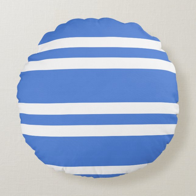 Fransk Blue and White Rand Rund Kudde (Framsidan)