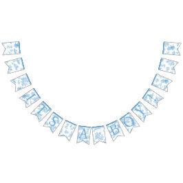 Fransk Blue and White Toile de Jouy Baby Shower Vimplar