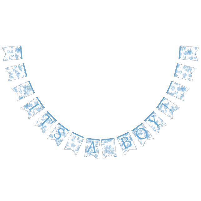 Fransk Blue and White Toile de Jouy Baby Shower Vimplar (Alla)