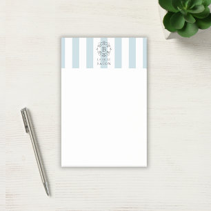 Fransk Blue Awning Rand med Business Monogram Post-it Block