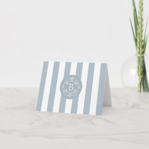 Fransk Blue Awning Rand med Monogram Anteckningskort