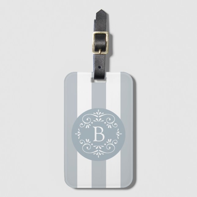 Fransk Blue Awning Rand med Monogram Bagagebricka (Framsida vertikal)